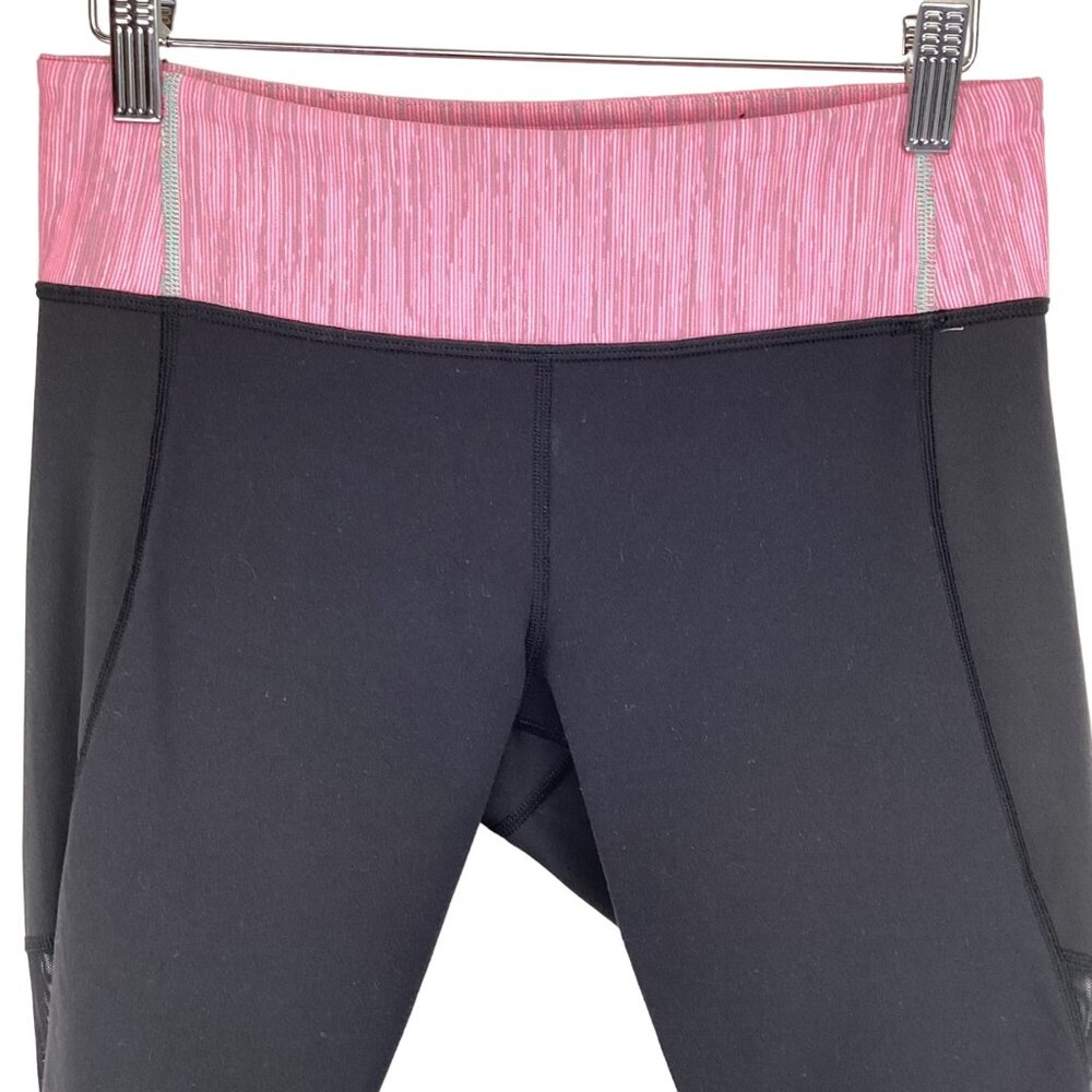 Lululemon‎ Crop Leggings Size 6 Womens Black & Pink Breathe Easy Capri Mesh Back - Picture 3 of 7